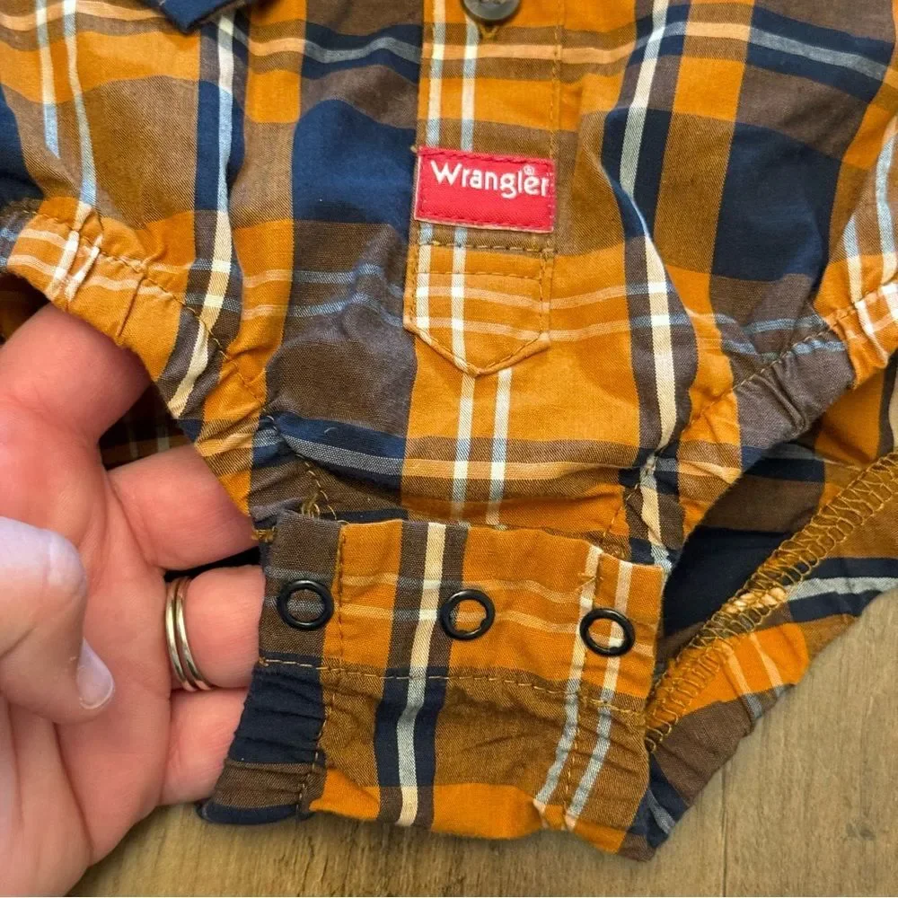 Wrangler Infant Orange & Blue Plaid Bodysuit Onsie Size 9 month